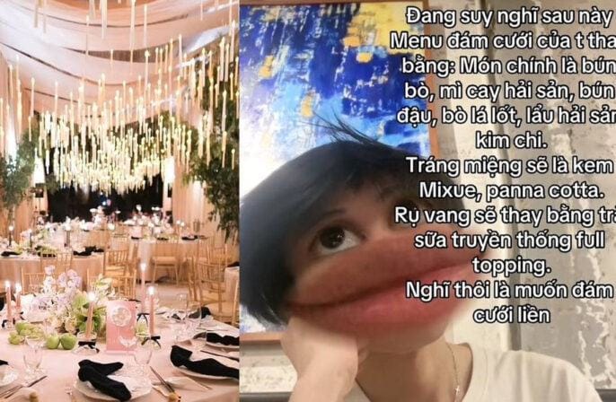 Gen Z ‘độc chiêu’ với menu cưới toàn món ‘số dzách’ gây bão MXH