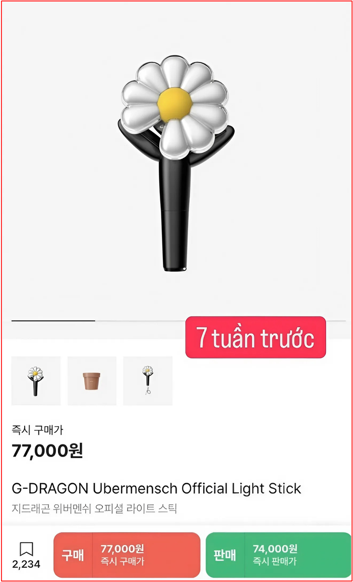 Giá lightstick của G-DRAGON tại thời điểm ra mắt.