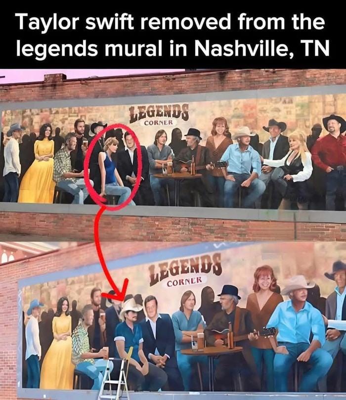 Taylor Swift bị 'xóa sổ' khỏi bức tường huyền thoại vì rời bỏ nhạc đồng quê? Ảnh 1