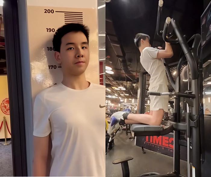 Thùy Lâm cho biết con trai thường được bố đưa đi tập gym vào cuối tuần để rèn luyện sức khỏe.
