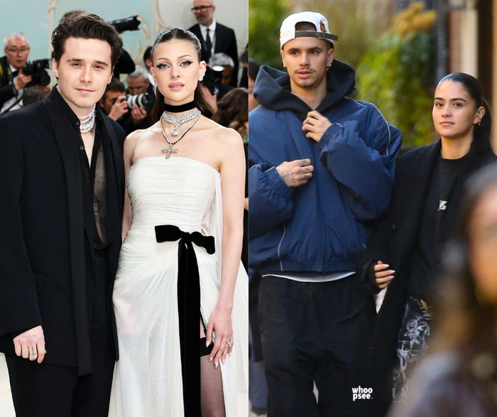 Brooklyn Beckham và vợ (trái) cảm thấy khó chịu về sự có mặt của Kim Turnbull trong gia đình.