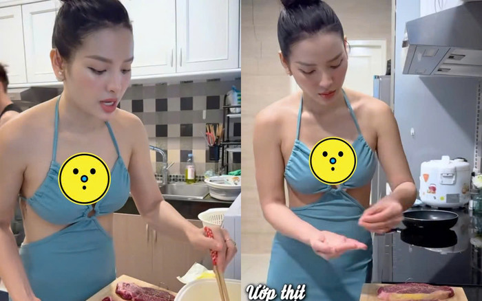 Phương Trinh Jolie khoe đường cong cơ thể trong video nấu ăn được đăng tải trên trang cá nhân. Ảnh: Chụp màn hình FBNV.